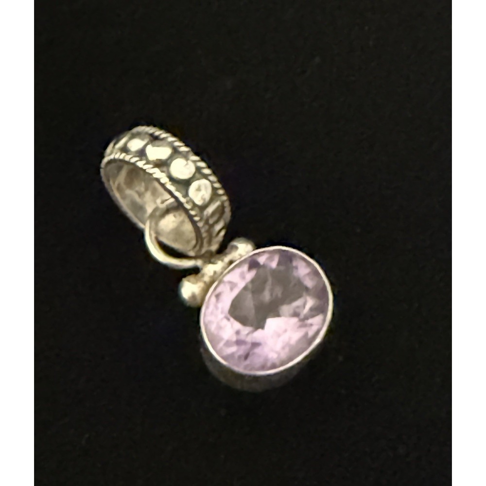 Sterling Silver Amethyst Pendant Oval Faceted Gemstone 925 Slide Charm